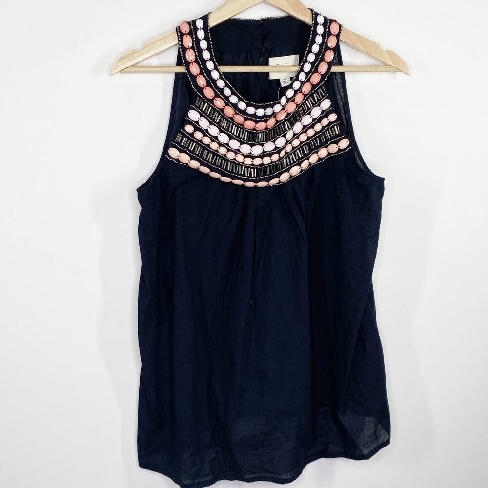 Sabine Black Coral Pink Beaded Sleeveless Tank Top Women's Size‎ Medium M NWT